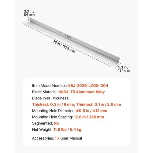 VEVOR 1829mm Glättbohle Estrichkelle aus Aluminiumlegierung Beton Abzieher, 134mm Breite für Große Abdeckung, Ersatzteil für Betonrüttler, Nivelliergerät zum Glätten Abziehen für Straßenbau Bodenebnung – Bild 6