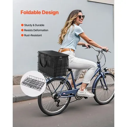 VEVOR Fahrradkorb Hinten 340x210x225mm, faltbarer Hinterradkorb mit Gepäcknetz, herausnehmbarer Innentasche & Abdeckung, Gepäckträgerkorb zum Transport von Hunden, Haustieren, Obst & Lebensmitteln – Bild 2