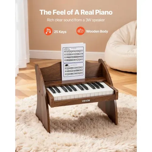VEVOR Kinder-Keyboard, 25 Tasten, E-Piano, Holzklavier für Kinder ab 3 Jahren, Musikispielzeug mit Realistischem Klang, Dual-Power, Einstellbare Lautstärke, Musikalische Früherziehung, Walnussholz VEVOR Kinder-Keyboard, 25 Tasten, E-Piano, Holzklavier für Kinder ab 3 Jahren, Musikispielzeug mit Realistischem Klang, Dual-Power, Einstellbare Lautstärke, Musikalische Früherziehung, Walnussholz