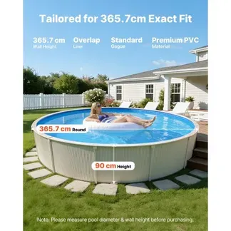 VEVOR Poolinnenfolie 3,6 m, Poolfolie für 90 cm Wandhöhe, Ersatzfolie aus PVC, Innenhülle 0,4 mm Stärke, Schwimmbadfolie Überlappend, Austauschfolie, Geeignet für Oberirdische Pools, Blau VEVOR Poolinnenfolie 3,6 m, Poolfolie für 90 cm Wandhöhe, Ersatzfolie aus PVC, Innenhülle 0,4 mm Stärke, Schwimmbadfolie Überlappend, Austauschfolie, Geeignet für Oberirdische Pools, Blau
