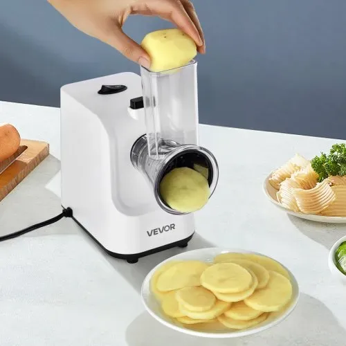 VEVOR Elektrische Käsereibe Salatzubereiter 200 W Gemüsehobel Gemüseschneider, Drehreibe mit 5 Aufsätzen, Lebensmittelschneider mit Edelstahlklingen für Gemüse Käse schnelles Schneiden – Bild 7