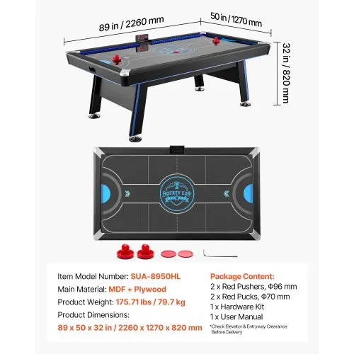 VEVOR Airhockeytisch 226 x 127 x 82 cm mit Elektronischem Punktesystem für Familienabende, Keller und Zuhause, Gleichmäßige Luftzirkulation, LED-Beleuchtung, Eckenschutz und Verstellbare Füße – Bild 6