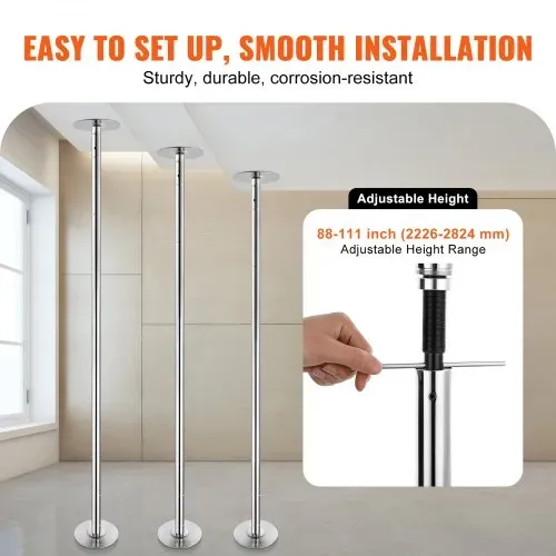 VEVOR Professionelle Tanzstange, Pole Dance Tragbare Tanzstange Profi ca. 222,6-282,4 cm Höhenverstellbare Abnehmbare Fitnessstange Spinning Fitness Silber, Tanzstange Fitnessstudios, Club, Party – Bild 4