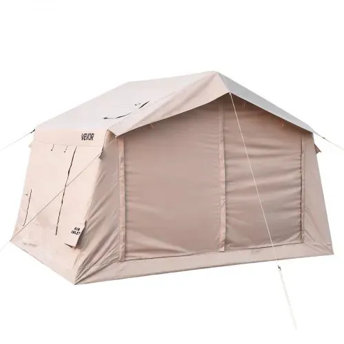 VEVOR Aufblasbares Zelt Glamping Luftzelt 3-5 Personen mit Pumpe Beige, für Outdoor-Aktivität Wasserabweisendes 420D Oxford-Gewebe Dachfenster Ofenrohrdurchführung Netzfenster & Tragetasche – Bild 9