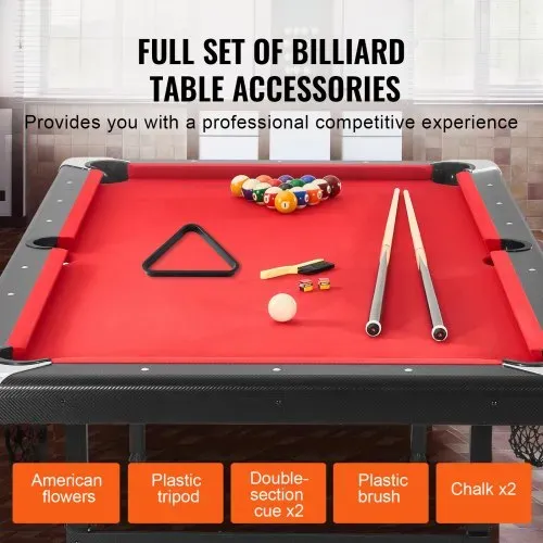 VEVOR Billardtisch, 2,13 m Pooltisch, Zusammenklappbarer Platzsparender Tisch, Billardtisch-Set inkl. Bällen, Queues, Kreide, Schwarz, Perfekt für Familienspielzimmer für Kinder und Erwachsene – Bild 3