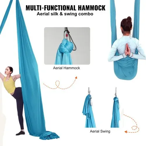 VEVOR Aerial Yoga Hängematte Set 5 x 2,8 m, Blau Aerial Yoga Swing Air Fliegen, Yoga-Schaukel Hammock Swing 1000 kg Max. Tragfähigkeit, inkl. Yoga-Socken & Stahlkarabiner, Anti-Gravity-Übungen – Bild 4