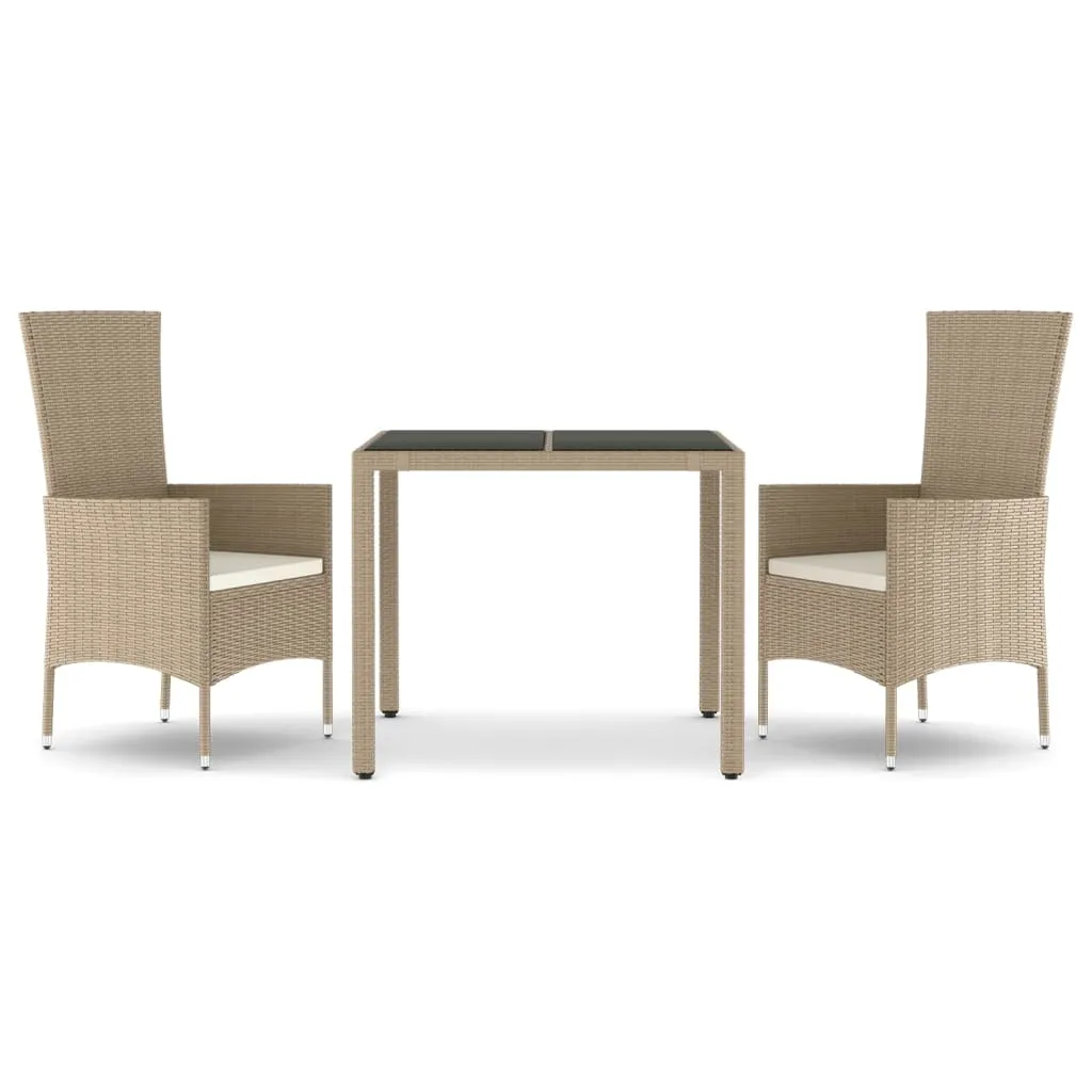 vidaXL 3-tlg. Garten-Essgruppe mit Kissen Beige Poly Rattan – Bild 2