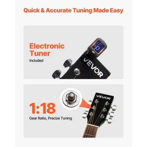 VEVOR Elektro Akustische Gitarre Cutaway Solo Anfängerpaket 1041,4 mm (41 inch) Schwarz – Bild 3