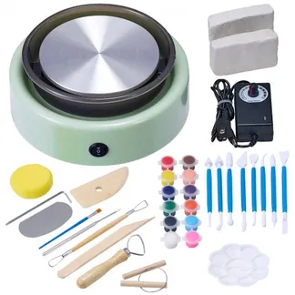 VEVOR Mini Töpferscheibe Maschine 158 mm Drehteller mit einstellbarer Rotationsgeschwindigkeit (0-140 U/min), elektrische Tonscheibe mit Tonformungswerkzeugen für Heimwerken Töpferkurse, Grün rund VEVOR Mini Töpferscheibe Maschine 158 mm Drehteller mit einstellbarer Rotationsgeschwindigkeit (0-140 U/min), elektrische Tonscheibe mit Tonformungswerkzeugen für Heimwerken Töpferkurse, Grün rund