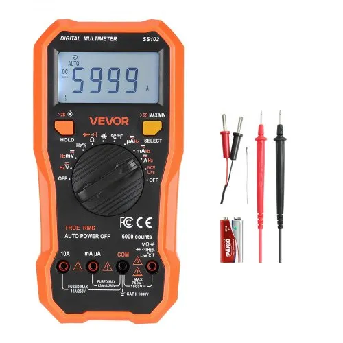 VEVOR Digitalmultimeter, 6000-Count TRMS DC/AC Voltmeter Stromtester, NCV-Multimeter für Strom, Spannung, Widerstand, Tastverhältnis, Temperatur, Dioden, Kontinuitätstest mit stromführendem Draht VEVOR Digitalmultimeter, 6000-Count TRMS DC/AC Voltmeter Stromtester, NCV-Multimeter für Strom, Spannung, Widerstand, Tastverhältnis, Temperatur, Dioden, Kontinuitätstest mit stromführendem Draht