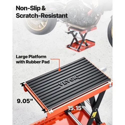 VEVOR Motorradheber 680 kg Tragkraft Motorradhebebühne mit Breiter Auflagefläche Sicherheitsbolzen 105-350 mm Höhenverstellbar Scherenheber aus Stahl für Straßenmotorräder Cruiser Schwarz Orange – Bild 5