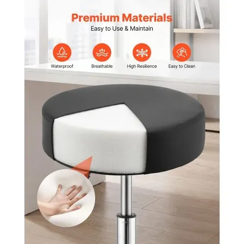 VEVOR Rollhocker 226,8 kg, Bürohocker mit PU-Rolle, Drehhocker Höhenverstellbar, Ergonomischer Sitz aus PU-Leder mit Dicker Polsterung, 360° Drehbar, für Salon, Klinik & Arztpraxis, 2er-Set – Bild 5