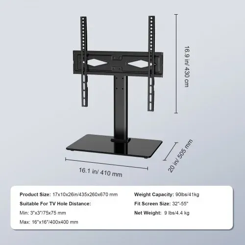 VEVOR TV Ständer mit Rollen Universal 615–670 mm Höhenverstellbar, 75 x 75 mm, 400 x 400 mmm 41 kg Belastbar Bodenständer Standfuß Mobil Wagen Fernsehständer, Stabile Halterung Fernsehtisch – Bild 6