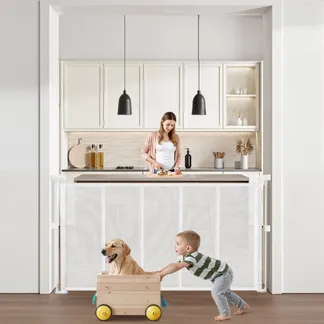 VEVOR einziehbares Babygitter 87 cm hoch, ausziehbar bis 140 cm breit, Gitter für Kinder oder Haustiere, Netzmaterial, einfach zu installieren, für Innentreppen Türen Flure Spielzimmer Weiß VEVOR einziehbares Babygitter 87 cm hoch, ausziehbar bis 140 cm breit, Gitter für Kinder oder Haustiere, Netzmaterial, einfach zu installieren, für Innentreppen Türen Flure Spielzimmer Weiß
