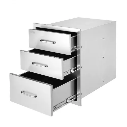 VEVOR Outdoor-Küche Edelstahl Dreifach-Zugang BBQ Schubladen mit Chrom Griff, 458 x 585 x 588 mm VEVOR Outdoor-Küche Edelstahl Dreifach-Zugang BBQ Schubladen mit Chrom Griff, 458 x 585 x 588 mm