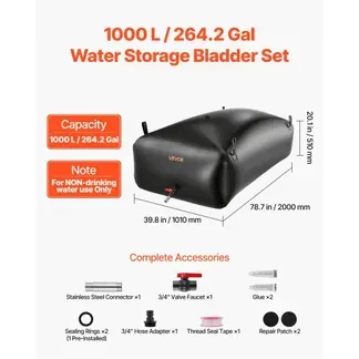 VEVOR Wasserspeicherblase, 1000 L Wassersack mit Wasserhahn, Faltbarer & Tragbarer Wasserbeutel aus 1000D PVC, Wasserspeicher für Bewässerungssystem, Trockenheitsresistenz & Katastrophenfälle, Schwarz VEVOR Wasserspeicherblase, 1000 L Wassersack mit Wasserhahn, Faltbarer & Tragbarer Wasserbeutel aus 1000D PVC, Wasserspeicher für Bewässerungssystem, Trockenheitsresistenz & Katastrophenfälle, Schwarz