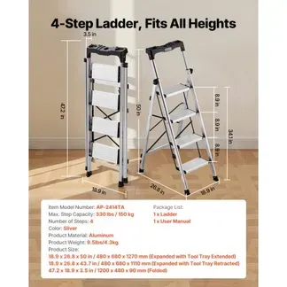 VEVOR Trittleiter 4 Stufen, Klappleiter mit Anti-Rutsch-Stufen & Komfortablem Handgriff, Haushaltsleiter Tragkraft 150 kg, Aluminium-Sicherheitsleiter für Küche, Haushalt, Lager & Büro, Silber VEVOR Trittleiter 4 Stufen, Klappleiter mit Anti-Rutsch-Stufen & Komfortablem Handgriff, Haushaltsleiter Tragkraft 150 kg, Aluminium-Sicherheitsleiter für Küche, Haushalt, Lager & Büro, Silber