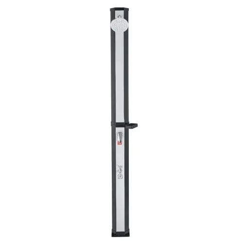 VEVOR Solardusche 35 L, Gartendusche 2160 mm, Außendusche mit Fußarmatur & Seifenablage, Warm- & Kaltwasserregulierung, max. 60°C, Campingdusche für Garten, Poolbereich, Strandpool, Schwarz/Silber – Bild 9