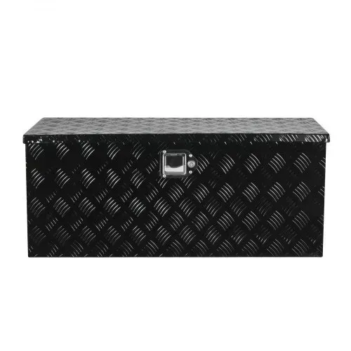 VEVOR Werkzeugkasten aus Aluminium für die Ladefläche, gestreifte Werkzeugkiste (899 x 370 x 370 mm) mit seitlichem Griff & ausziehbarem Regal, Aufbewahrungs-Organizer für Anhänger Schwarz – Bild 8