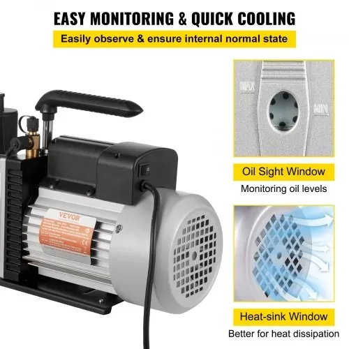 VEVOR Vakuumpumpe 8 CFM 3/4 HP Zweistufige Klimaanlagen-Vakuumpumpe 220V 0,3 PA Ultimatives Vakuum Kältemittel HVAC Werkzeug für Automobile Reparatur Vakuum Evakuierung – Bild 4