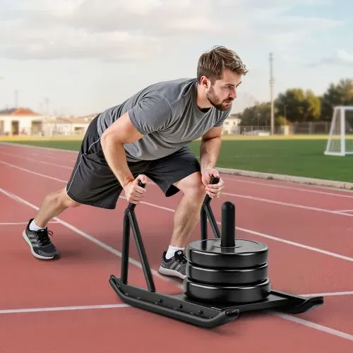 VEVOR Gewichtsschlitten Kraftschlitten Fitness Krafttrainingsschlitten zur Verbesserung der Geschwindigkeit bei sportlichen Übungen, Fitnessgerät mit Griff, kompatibel mit 25/51 mm Gewichtsscheiben – Bild 7