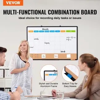 VEVOR 36″ x 24″ Monatskalender-Whiteboard und Korktafel-Kombination mit Aluminiumrahmen – 2-in-1 magnetische, trocken abwischbare Pinnwand zur Wandmontage – Ideal für Schule, Zuhause, Büro VEVOR 36″ x 24″ Monatskalender-Whiteboard und Korktafel-Kombination mit Aluminiumrahmen – 2-in-1 magnetische, trocken abwischbare Pinnwand zur Wandmontage – Ideal für Schule, Zuhause, Büro