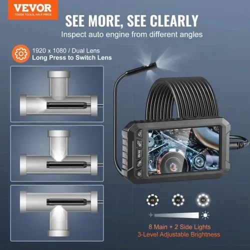 VEVOR Endoskopkamera mit Licht, Industrie-Endoskop mit Dreifachlinse, 5-Zoll-Bildschirm, 1080P-Inspektionskamera, 8 + 2 Lichter, IP67 wasserdichte Schlangenkamera für Autos, Sanitäranlagen (5 m Kabel, 32 GB Karte) VEVOR Endoskopkamera mit Licht, Industrie-Endoskop mit Dreifachlinse, 5-Zoll-Bildschirm, 1080P-Inspektionskamera, 8 + 2 Lichter, IP67 wasserdichte Schlangenkamera für Autos, Sanitäranlagen (5 m Kabel, 32 GB Karte)