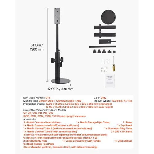VEVOR Staubsaugerständer 130 cm, kompatibel mit Dyson V7 V8 V10 V11 V12 V15 SV10 SV12 SV14 SV18 SV21 Standstaubsaugern & Zubehör, Staubsaugerständerhalter mit 3 Clips & höheneinstellbar – Bild 6