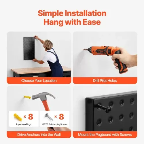 VEVOR Werkzeugwand, 81x40cm, Lochwand 2 Platten, robuster Stahl-Stecktafel-Wand-Organizer, für Wohnzimmer, Garage, Werkzeugaufbewahrung, Werkbank, Büroorganisation, Bastelraum, Küche, Zuhause, schwarz – Bild 5