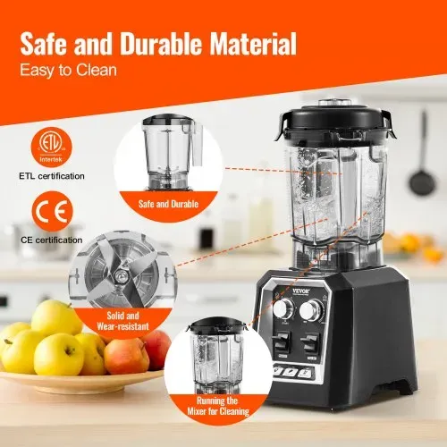 VEVOR Mixer kommerzieller Standmixer 2200 W mit Behälter aus Kunststoff, Hochleistungsmixer Power Profi Mixer Küchenmixer mit 3 Funktionen, für gefrorene Getränke Shakes Smoothies und Crush Ice, schwarz – Bild 4