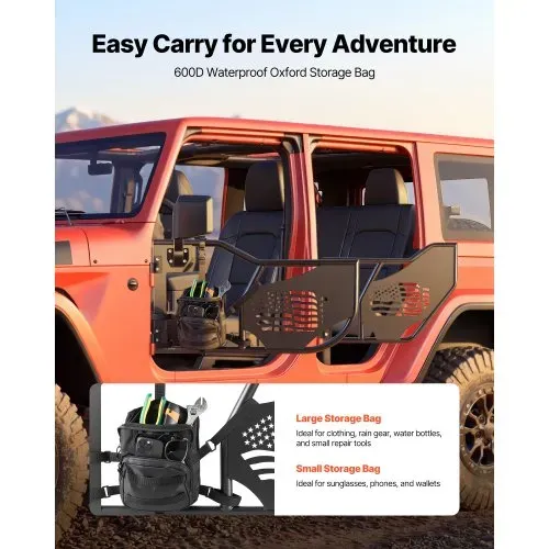 VEVOR Röhrentüren 4-türig, Kompatibel mit Jeep Wrangler JL 18–26 & Gladiator JT 20-26, Offroad-Halbtüren aus Stahl (im Flaggenmuster) mit DOT-zertifizierten Außenspiegeln Aufbewahrungstasche Schwarz – Bild 3