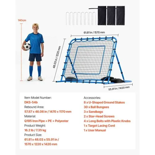VEVOR Fußball Rebounder 147 x 117 cm, Rückprallnetz mit Verstellbarem Winkel & Robustem Eisenrahmen, PE-Trainingsnetz für Ballkontrolle & Passtraining, Balltrainingsgerät für Jugendliche & Erwachsene – Bild 6