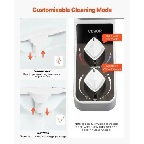 VEVOR Bidet-Toilettenaufsatz 7 mm ultradünner Toilettensitz-Aufsatz mit 2 einziehbaren Düsen (Kaltwasser / Warmwasser) & 2 Drehknöpfen & einstellbarm Wasserdruck für die Gesäß- und Intimwäsche VEVOR Bidet-Toilettenaufsatz 7 mm ultradünner Toilettensitz-Aufsatz mit 2 einziehbaren Düsen (Kaltwasser / Warmwasser) & 2 Drehknöpfen & einstellbarm Wasserdruck für die Gesäß- und Intimwäsche