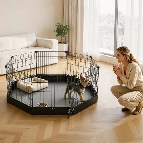 VEVOR Welpenauslauf Welpenlaufstall Welpenzaun 61cm 8-tlg. mit Bodenmatte, Spielplatz für Kleine Hunde Katzen & Andere Kleintiere Faltbar Durch die Verschiedenen Formen Vielfältig Einsetzbar – Bild 7