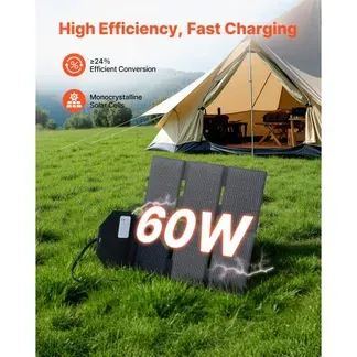 VEVOR Faltbares Solarpanel 60 W, 16BB N-Typ monokristallines Solarmodul mit 24 % Wirkungsgrad, Solarladegerät mit MC4-Ausgang, Typ-C-, USB-A- & DC-Anschlüssen für Powerstations beim Camping VEVOR Faltbares Solarpanel 60 W, 16BB N-Typ monokristallines Solarmodul mit 24 % Wirkungsgrad, Solarladegerät mit MC4-Ausgang, Typ-C-, USB-A- & DC-Anschlüssen für Powerstations beim Camping