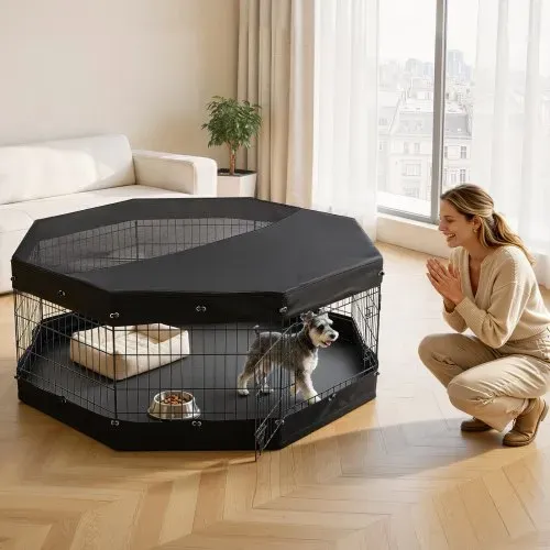 VEVOR Welpenauslauf Hundelaufstall Metall 61cm 8-tlg. Deckel & Bodenmatte, Spielplatz für Kleine Hunde Katzen & Andere Kleintiere Faltbar Durch die Verschiedenen Formen Vielfältig Einsetzbar – Bild 7