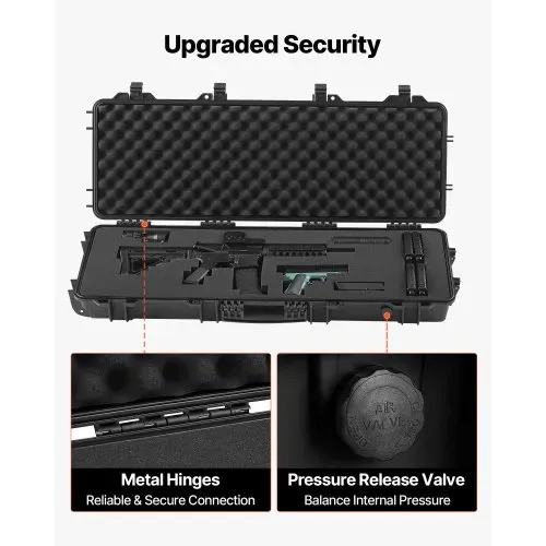 VEVOR Waffenkoffer mit Hartschale für Langwaffen abschließbarer Gewehrkoffer mit vorgeschnittenen Schaumstoffen, Langwaffenkoffer Waffenaufbewahrung rollbar IP67 wasserfest, 108,9 x 39,2 x 15,5 cm Schwarz – Bild 5