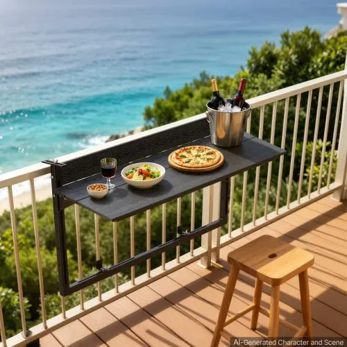 VEVOR Balkonhängetisch 795x380 mm Klapptisch 27 kg Hängetisch Balkontisch, für Terrasse Garten Balkon, Passend für Geländer mit 0–90 mm Durchmesser, Höhenverstellbar, Holz-Kunststoff-Verbundmaterial – Bild 7