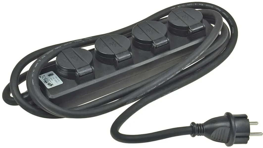 Gartensteckdosenleiste für Außen, 4-fach IP44, H07RN-F 3G1,5mm², Zuleitung 3m Gartensteckdosenleiste für Außen, 4-fach IP44, H07RN-F 3G1,5mm², Zuleitung 3m