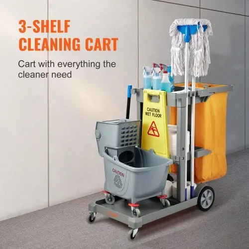 VEVOR Reinigungswagen Putzwagen mit 3 Fächern, Hygienewagen Reinigungswagen 90,7 kg Tragfähigkeit, Grau PP Wischwagen Systemwagen mit PVC-Müllsack, Geeignet für Büros, Einkaufszentren, Hotels VEVOR Reinigungswagen Putzwagen mit 3 Fächern, Hygienewagen Reinigungswagen 90,7 kg Tragfähigkeit, Grau PP Wischwagen Systemwagen mit PVC-Müllsack, Geeignet für Büros, Einkaufszentren, Hotels