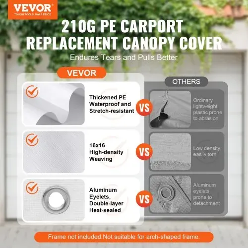 VEVOR Carport-Garagenzelt, 3 x 6 m, Garagendachzelt, wasserdicht und UV-geschützt, einfache Installation mit Spanngurten, weiß (nur Dachabdeckung, Rahmen nicht im Lieferumfang enthalten) VEVOR Carport-Garagenzelt, 3 x 6 m, Garagendachzelt, wasserdicht und UV-geschützt, einfache Installation mit Spanngurten, weiß (nur Dachabdeckung, Rahmen nicht im Lieferumfang enthalten)