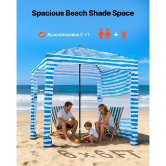 VEVOR Strand-Cabana 183 x183 cm Strandüberdachung mit Seitenwand, UPF 50+ Sonnenschutz, Strandpavillon mit Sandsäcken, tragbarer Sonnenschutz Sonnenschirm für Familie Freunde Blaue Streifen VEVOR Strand-Cabana 183 x183 cm Strandüberdachung mit Seitenwand, UPF 50+ Sonnenschutz, Strandpavillon mit Sandsäcken, tragbarer Sonnenschutz Sonnenschirm für Familie Freunde Blaue Streifen