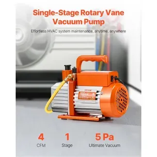 VEVOR Vakuumpumpe, 4 CFM, HVAC einstufige Drehschieber-Vakuumpumpe, für R134a R22 R410a Systeme, Auto-AC-Vakuumpumpen-Kit mit Ölflasche, für die Wartung von Auto-Klimaanlagen und Harzentgasung VEVOR Vakuumpumpe, 4 CFM, HVAC einstufige Drehschieber-Vakuumpumpe, für R134a R22 R410a Systeme, Auto-AC-Vakuumpumpen-Kit mit Ölflasche, für die Wartung von Auto-Klimaanlagen und Harzentgasung