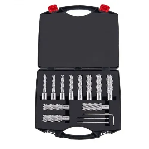 VEVOR Kronenbohrer-Set Metall 13 tlg. 7/16, 1/2, 9/16, 11/16, 5/8, 3/4, 13/16, 7/8, 15/16, 1, 1-1/16 Zoll, Kernbohrer-Satz 50,8 mm Schnitttiefe Ringschneider-Set, Zubehör für Magnetbohrmaschinen – Bild 8