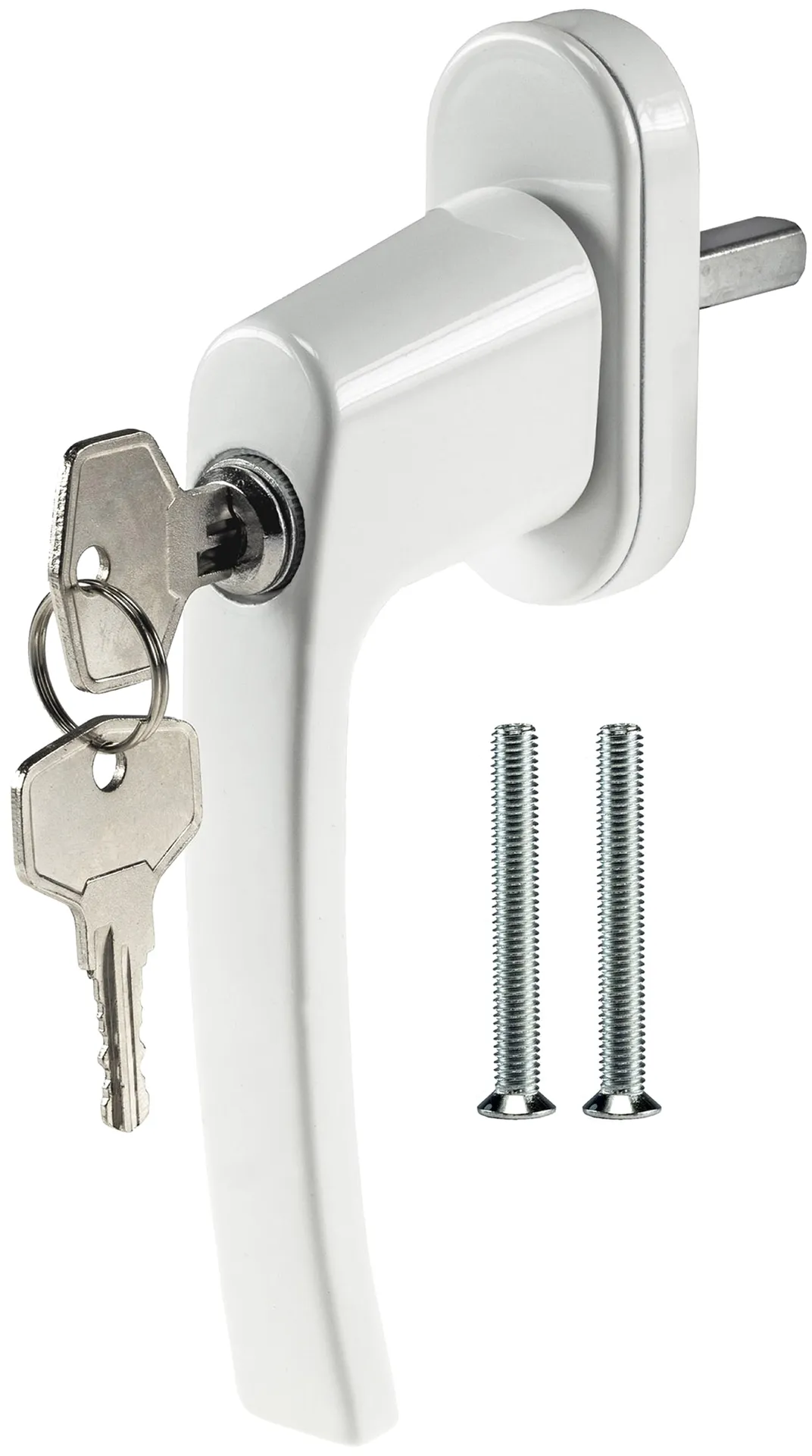 Abschließbarer Fenstergriff, weiß 2 Schrauben, 2 Schlüssel Abschließbarer Fenstergriff, weiß 2 Schrauben, 2 Schlüssel