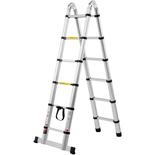 VEVOR Teleskopleiter, 1,85-3,79m A-förmige Aluminium-Ausziehleiter, leichte, Klappbleiter mit Mehrfach-Einzug, 170 kg Tragkraft mit Stabilisatorstange, Mehrzweckleitern für Wohnmobil, Camper – Bild 8