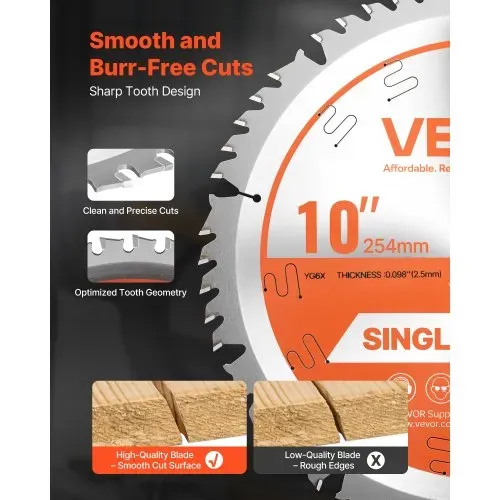 VEVOR Kreissägeblatt (254 mm φ & 50 scharfe Zähne & 2,5 mm Dicke) ideal für Sperrholz OSB Hartholz, kompatibel mit Kreissäge, Sägeblatt aus Legierung mit geräuschreduzierenden Wärmeabzügen – Bild 2