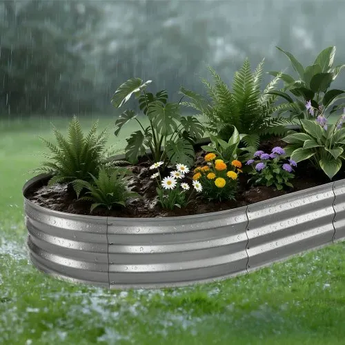 VEVOR Hochbeet Metall 240x120x30 cm, Ovales Gartenbeet, Pflanzkasten-Set für den Außenbereich, Gemüsebeet mit Handschuhen, Blumenbeet Bodenlos, Pflanzbeet für Blumen, Kräuter & Gemüse, Silber – Bild 7