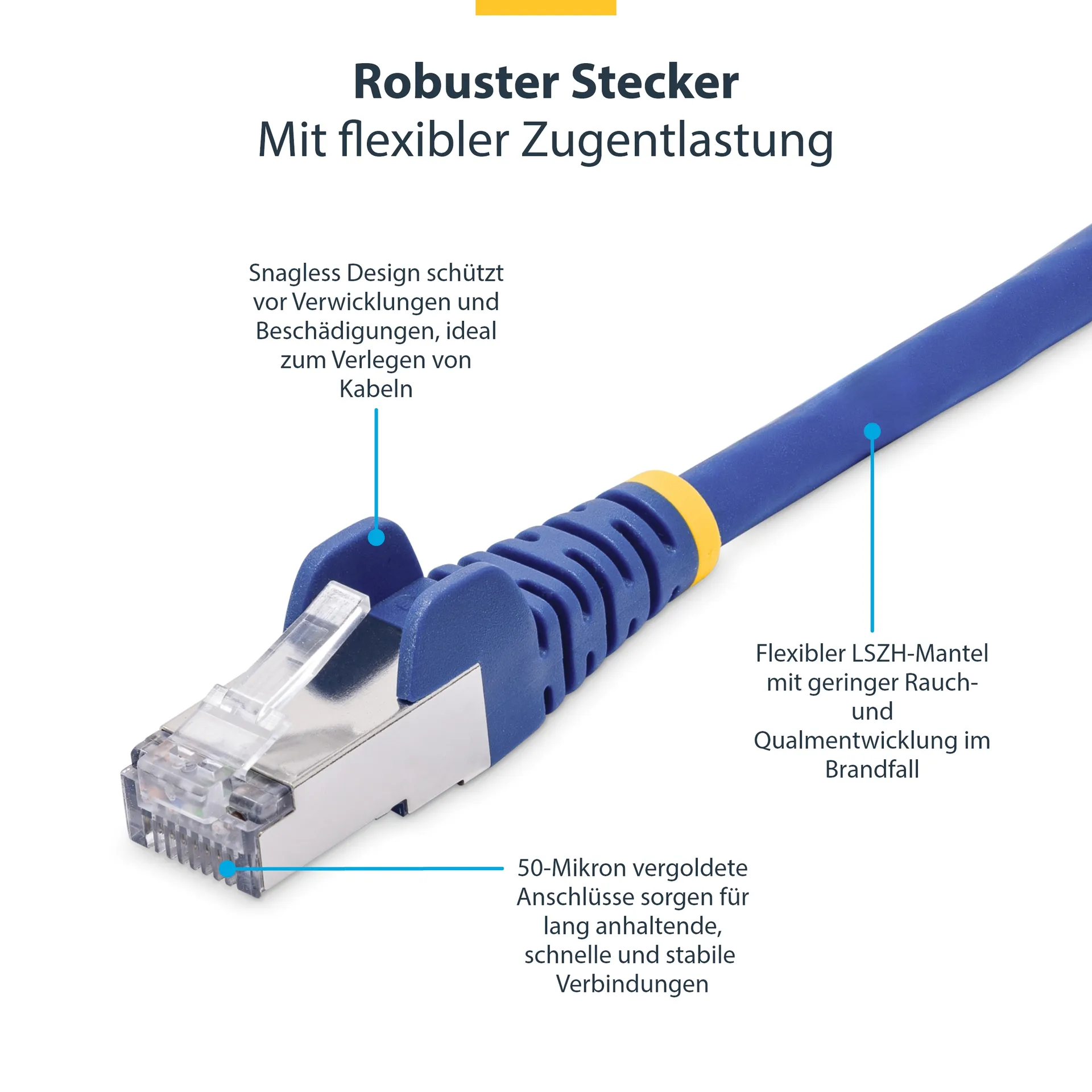 StarTech.com 1 m Blaues CAT8 Netzwerkkabel, Snagless RJ45 Patchkabel, 25G/40G LAN Kabel, 2000MHz, 100W PoE++, S/FTP, 26AWG Reinkupfer, LSZH, Ethernetkabel mit Zugentlastung, Fluke Getestete PiMF Datenkabel – Bild 6