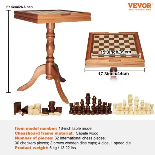 VEVOR Schachspiel aus Holz, 650 x 650 x 675 mm Schachspielset, Desktop Schachbrettspiele mit Schachfiguren, Schachset Set für Party Familie Aktivitäten, Reiseschach, Kinder, Chess Board – Bild 6